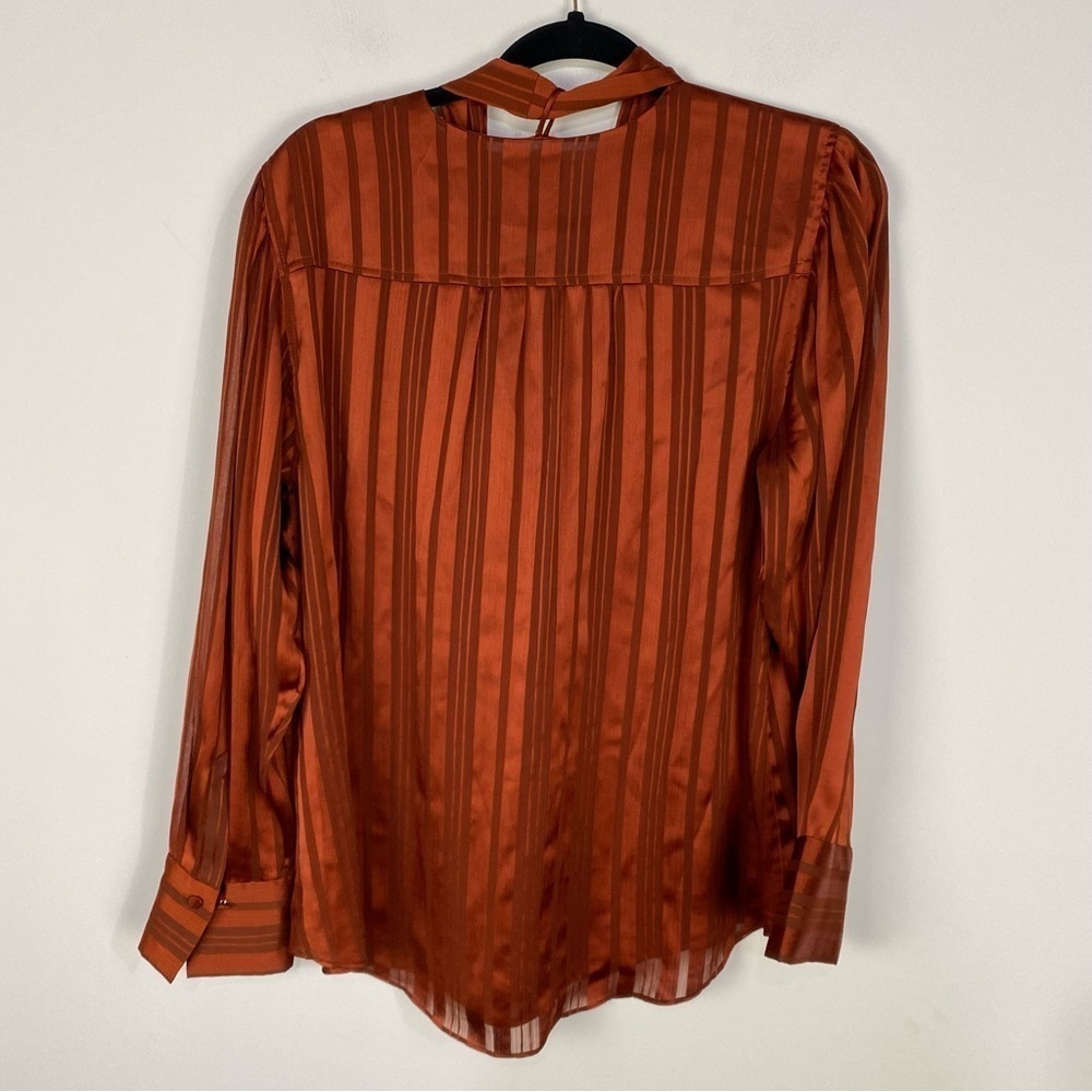 Chico's Orange Rust Button Down Bow Neckline Blou… - image 2